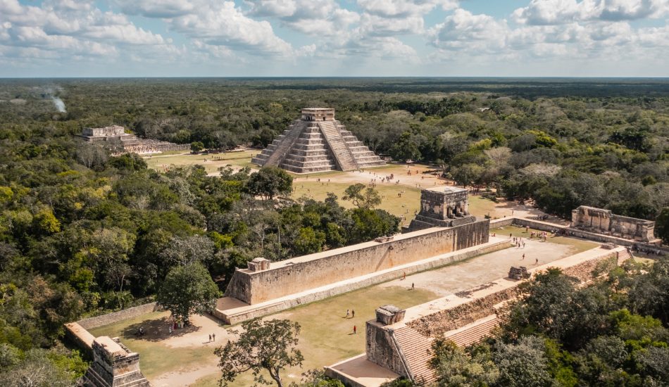 aerial view of chichen itza pyramid in mexico