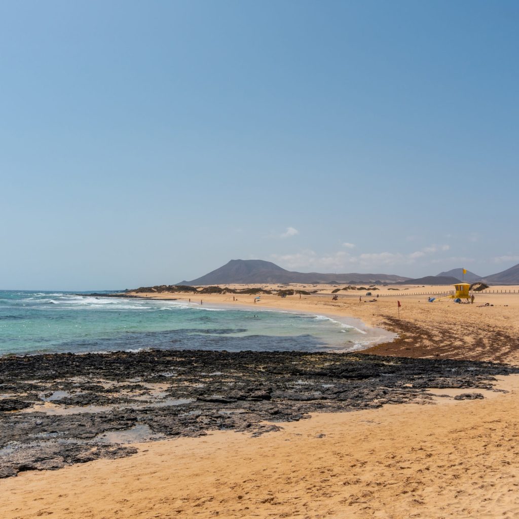 Beach of the dunes of the Natural Park of Corralejo, Fuerteventura, Canary Islands. Spain