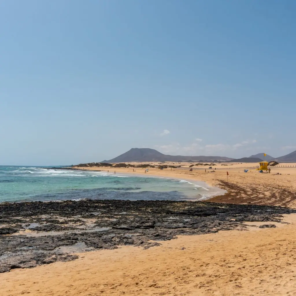 Beach of the dunes of the Natural Park of Corralejo, Fuerteventura, Canary Islands. Spain